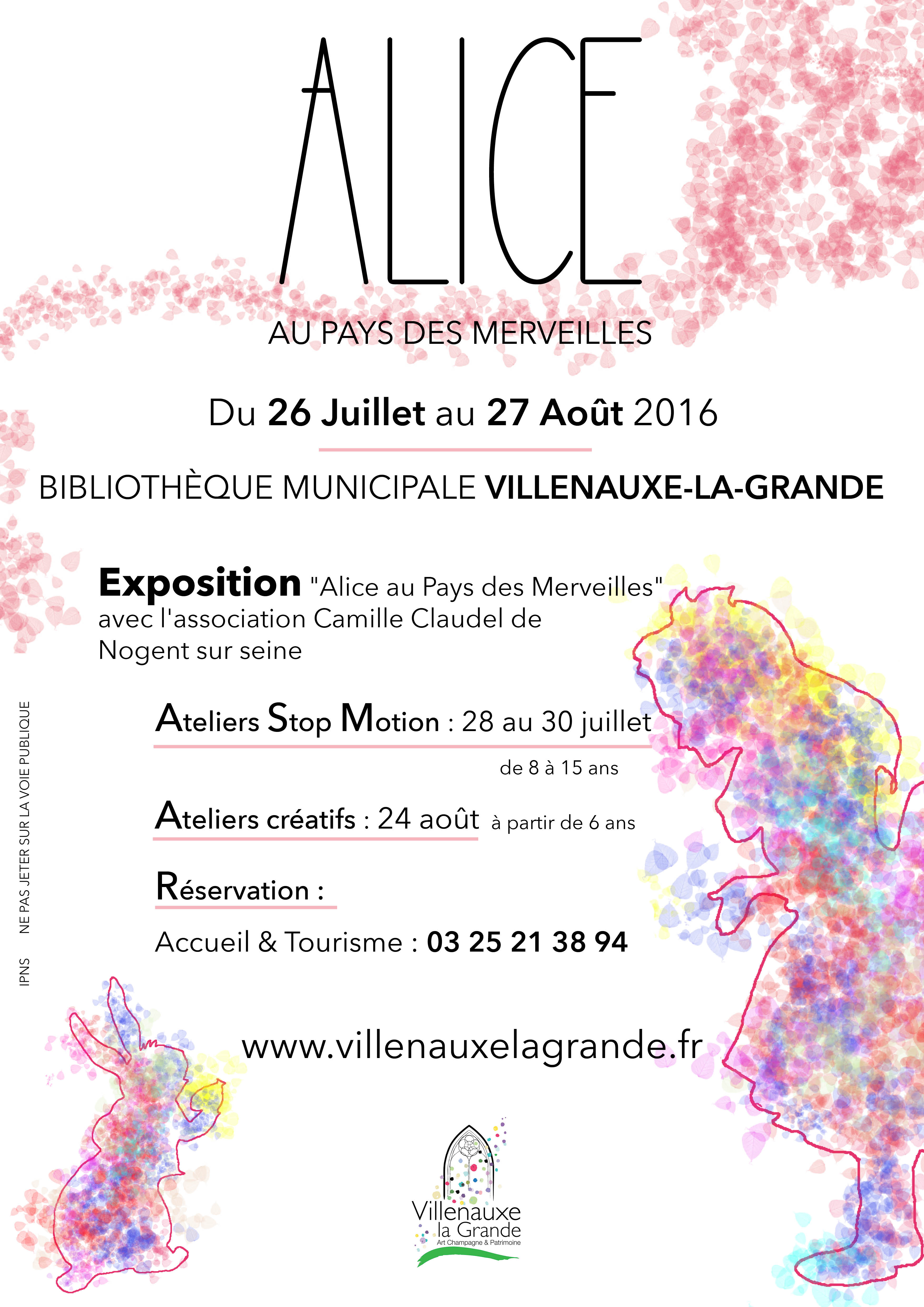 affiche exposition alice villenauxe la grande bibliothèque, avec l'association Camille Claudel A Nogent sur Seine - illustration réalisée par Anaïs Legros